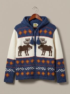 Unisex Wool Hooded Moose Zip Sweater - Heritage